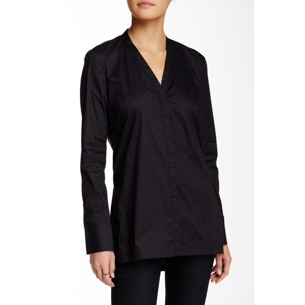 Helmut Lang Guild Shirting Black V-Neck Long Sleeve Button Down Top Size XSP - Picture 2 of 9